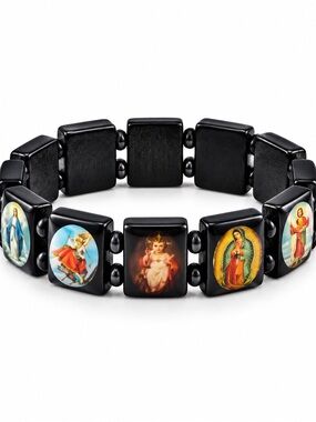 Religious Saints and Angels Black Bracelet